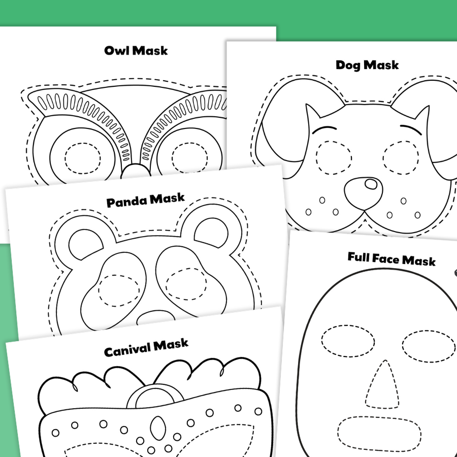 Printable worksheets with templates for DIY masks