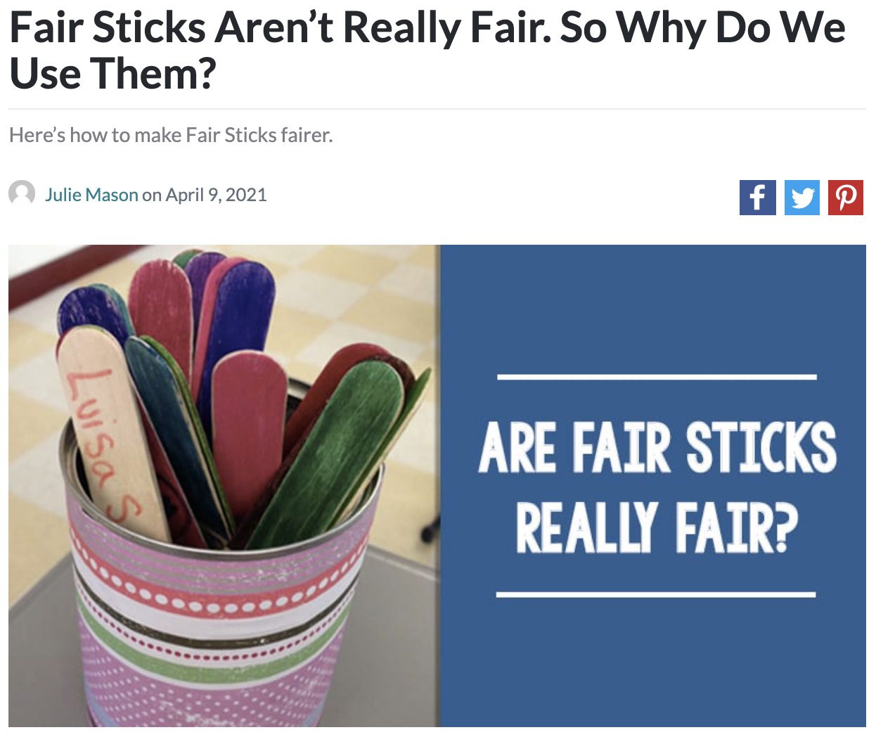 Screencap of an article about fair sticks