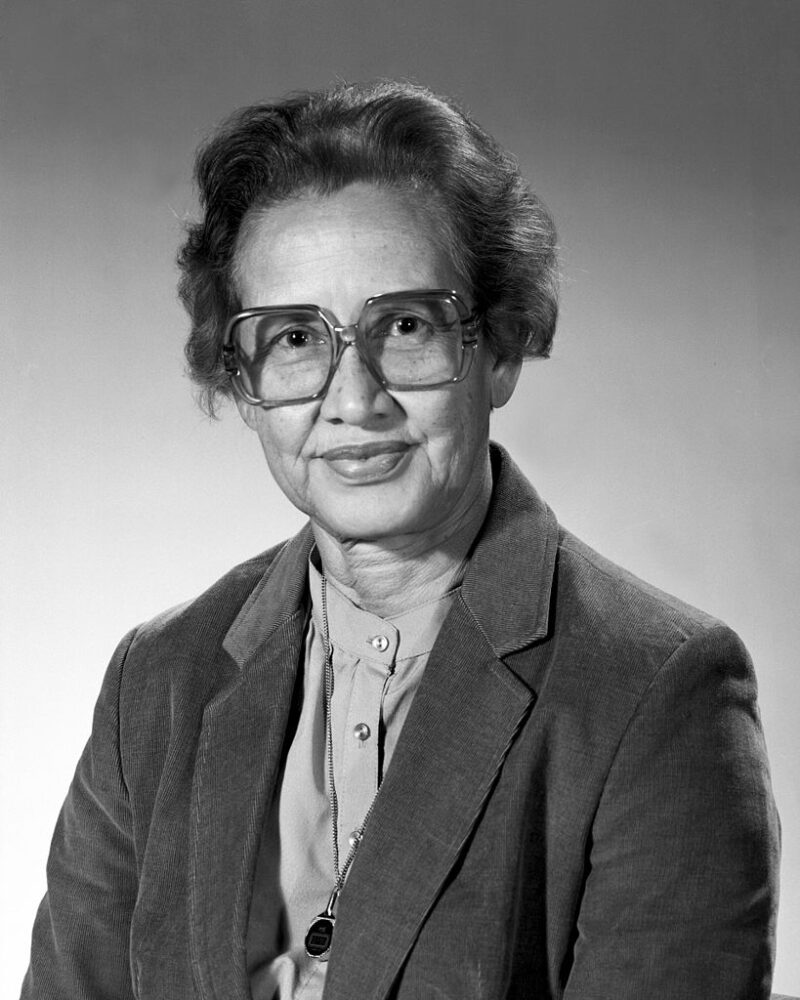 Katherine Johnson portrait in black and white, an example of famous Black Americans everyone should know