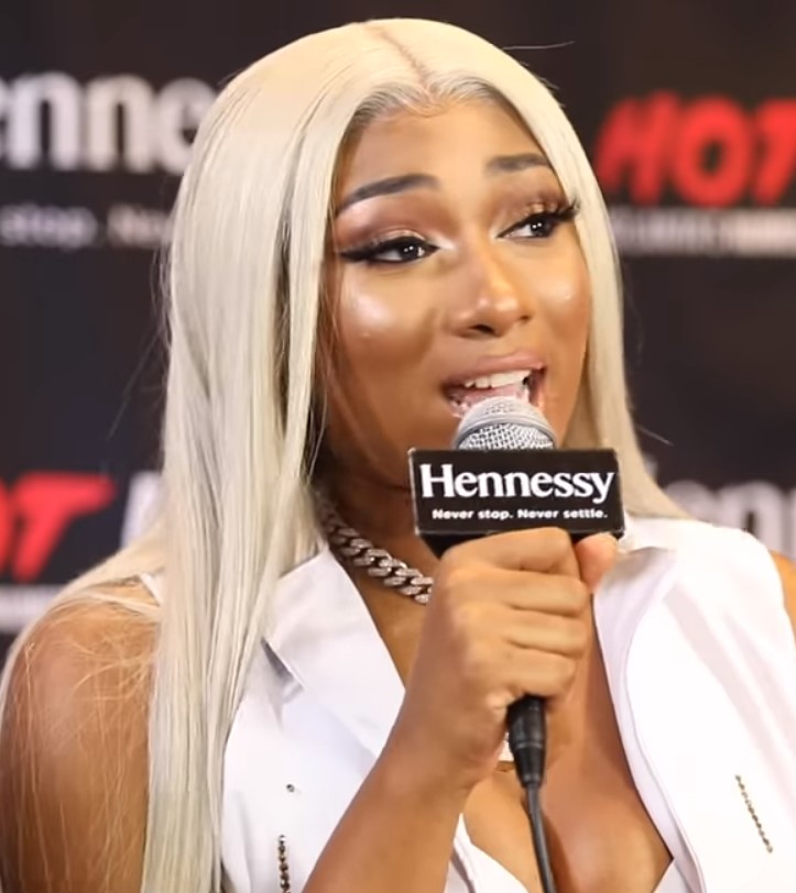 Megan Thee Stallion being interviewed at Birthday Bash ATL in June 2019.