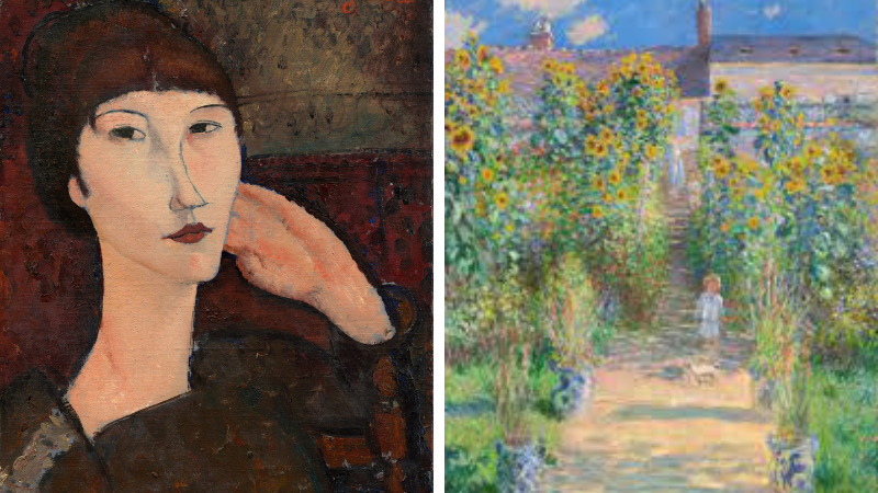 Examples of famous paintings your students should know, including a Monet garden painting and a woman with bangs.