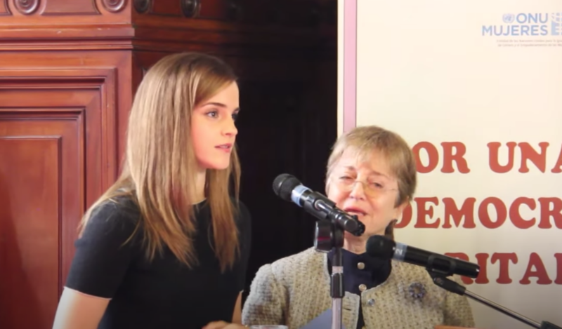 Emma Watson, famous people with ADHD, speaking at an engagement