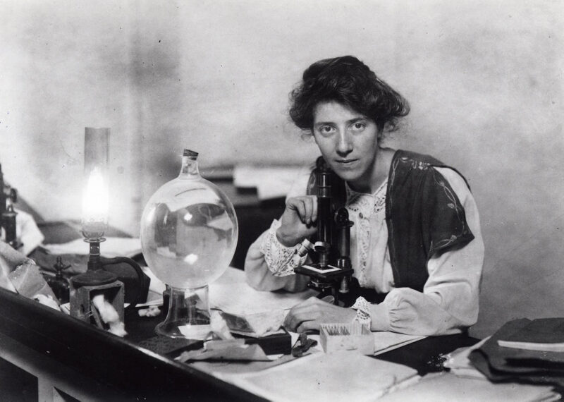 Marie Stopes at her laboratory in the Victoria University of Manchester, on the list of famous women in history.