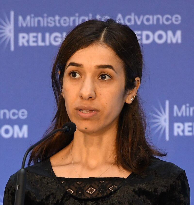 Nadia Murad, a prominent Yezidi human rights activist and survivor of ISIS gender-based violence, delivers remarks at the Ministerial to Advance Religious Freedom at the U.S. Department of State in Washington, D.C.