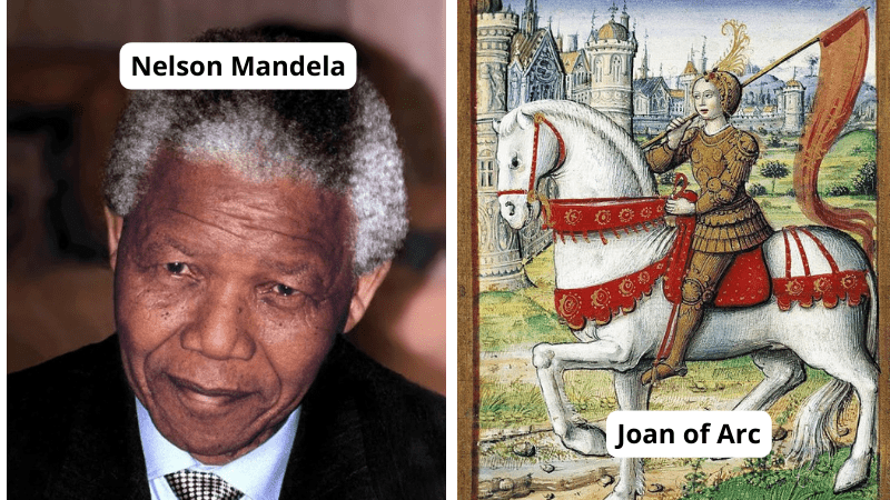 Famous world leaders Nelson Mandela and Joan of Arc
