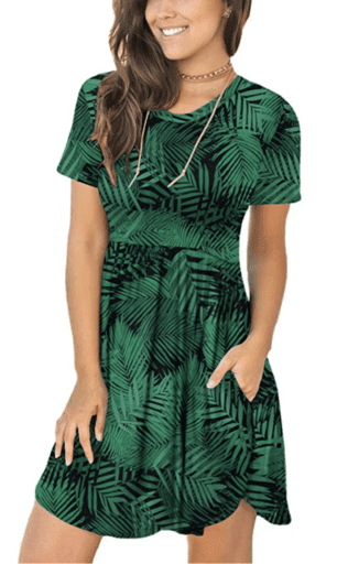 Green fern short sleeve dress