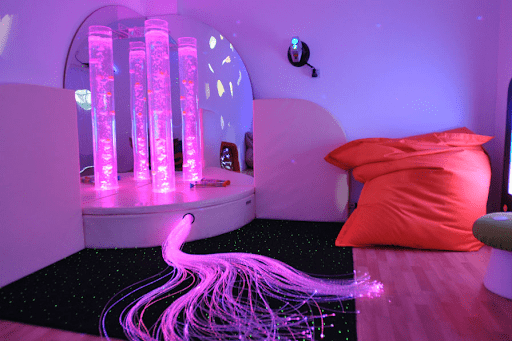 Room with purple fiber optic lighting