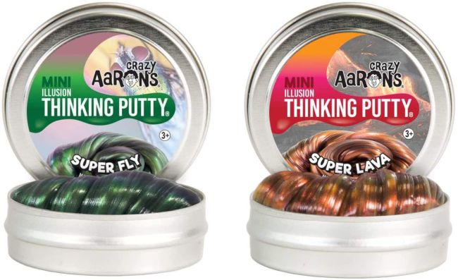 Two tins of shiny iridescent Thinking Putty