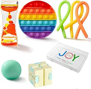 collection of fidgets, pop it, oil timer, for special education teacher gift 