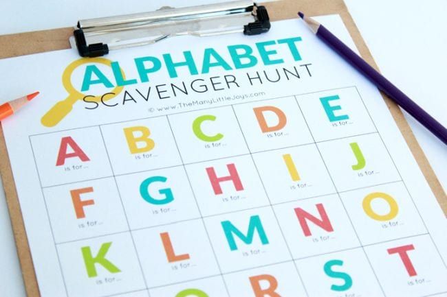 Printable worksheet for an alphabet scavenger hunt