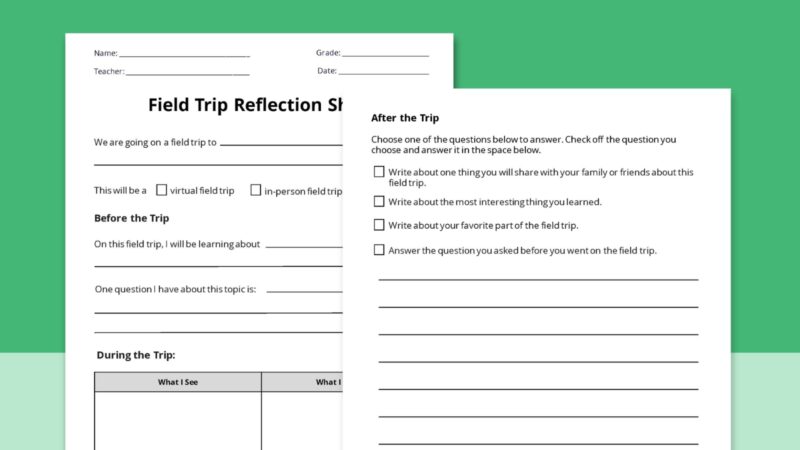 Printable field trip reflection sheet for elementary school.