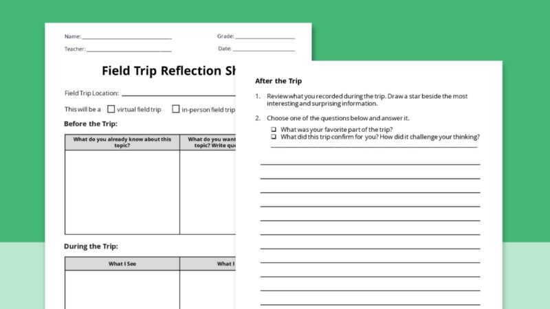 Printable field trip reflection sheet for middle and high school.