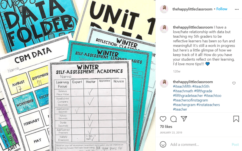 Still of fifth grade assessment ideas mark it with a student data binder from Instagram