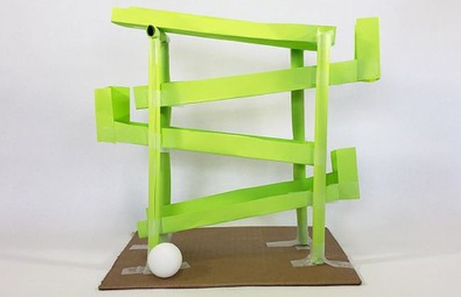 Ball run built of lime green construction paper