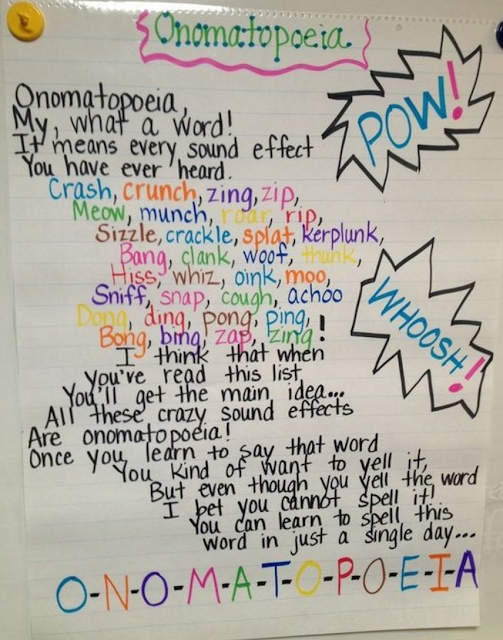 figurative language anchor chart with an onomateopeia poem with words that make sounds