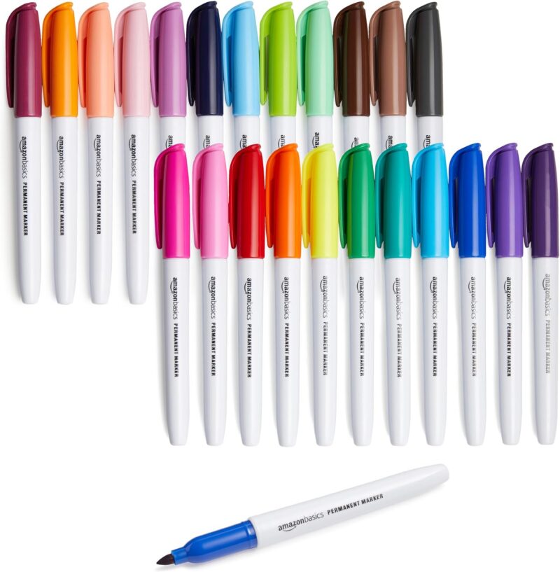 Amazon Basics felt tip markers in a wide assortment of colors