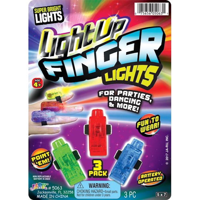 Three pack of finger lights in red, green, and blue