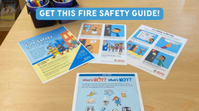Close up of Fire Safety in the City family guide with text 'Get this fire safety guide!'