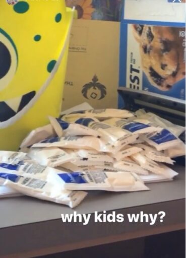 Photo of mayonnaise packets from a teacher's students