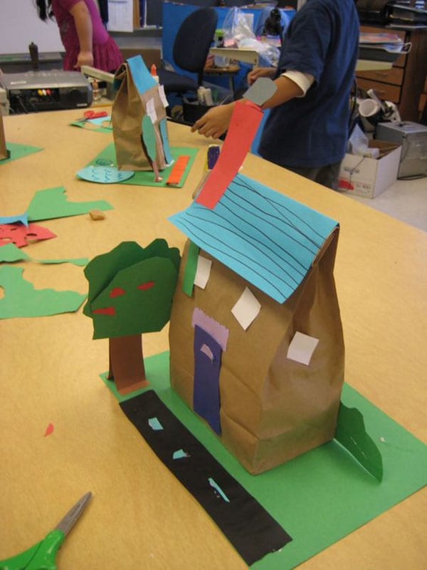3D houses made out of paper bags