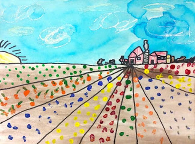 First grade farm paintings showing perspective