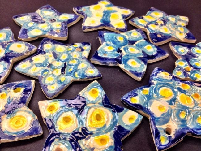 Clay stars swirled with Van Gogh designs