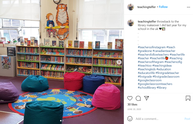 Still of first grade classroom ideas for library makeovers from Instagram
