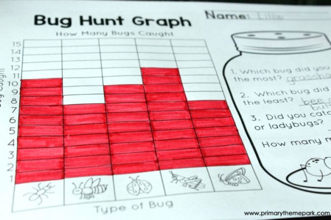 Bug Hunt Graph printable game for first grade math students