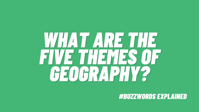 Text that says What Are the Five Themes of Geography? on a green background.