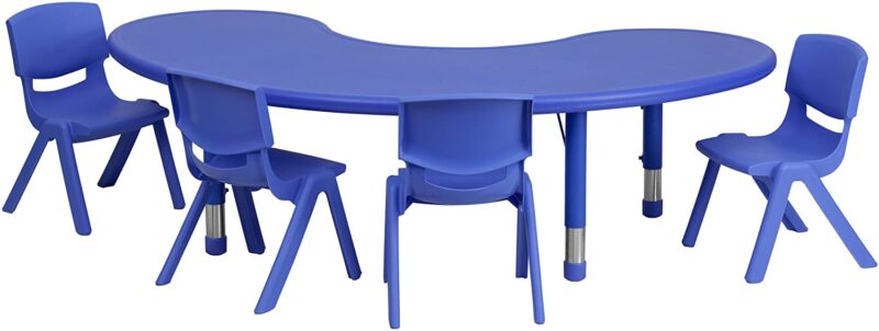 Example of classroom table and chairs in blue for preschool