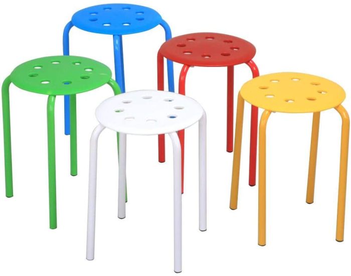 5 brightly colored simple plastic stools (Flexible Seating Options)