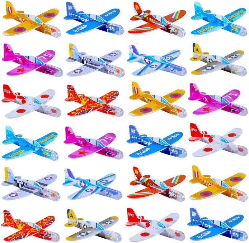 An assortment of colorful foam gliders for kids