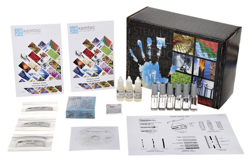Forensic hair analysis kit for student and classroom use