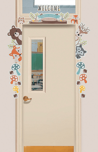 Classroom door with animal stickers