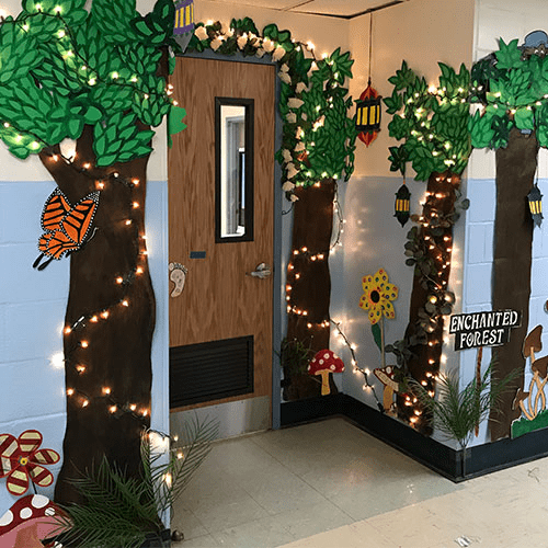 Classroom with tree decorations