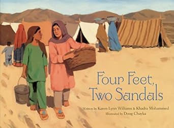Book cover for Four Feet, Two Sandals as an example of books about peace