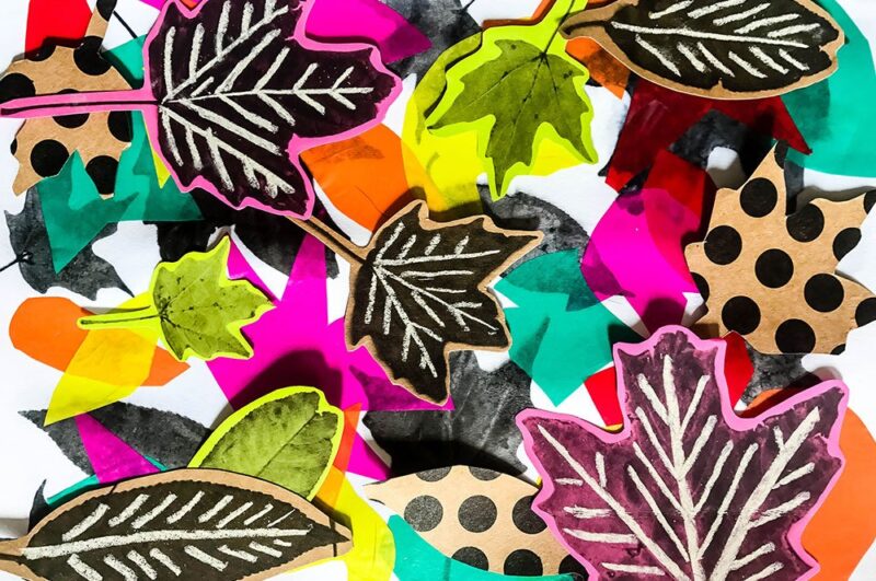 Craft mixed media leaf collages