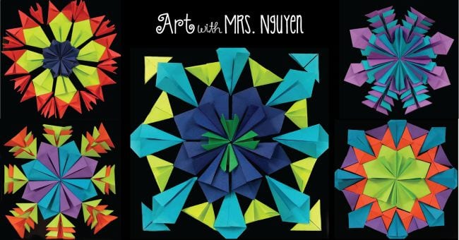 Collage of colorful folded paper patterns (Fourth Grade Art Projects)
