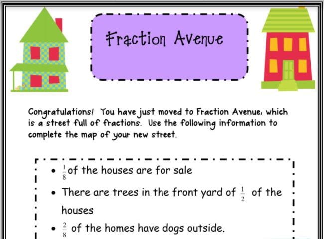 An instruction sheet for the Fraction Avenue activity 
