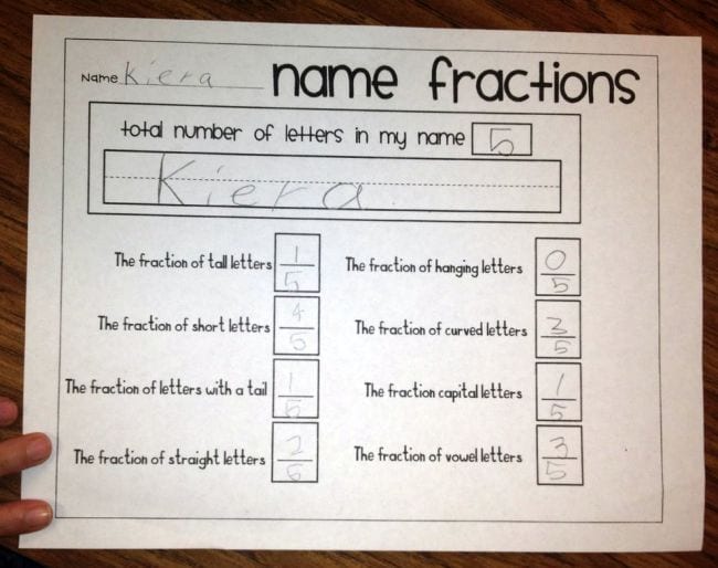 Name Fractions printable worksheet (Fraction Games)