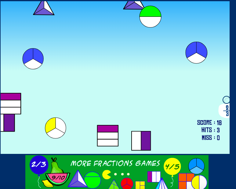 Main screen of online fraction game Fraction Splat