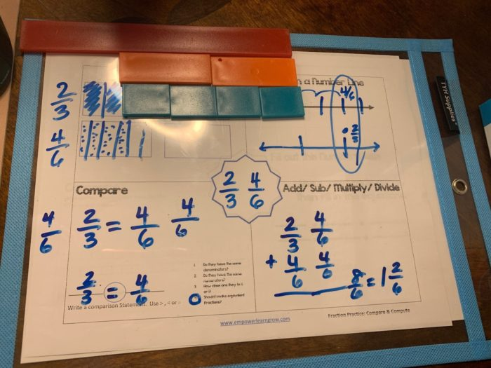 fraction math problems on a whiteboard for teaching fractions 