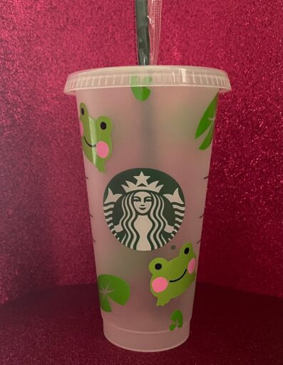 Starbucks Cold Cup with green cartoon frogs