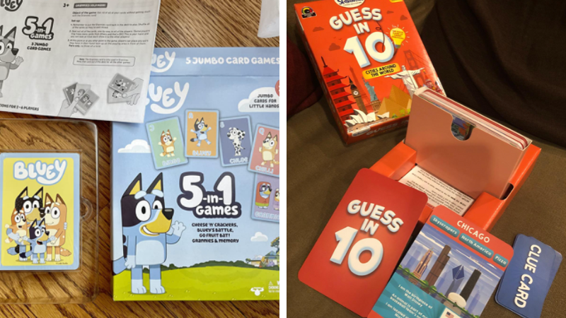 Fun card games including Bluey 5 in 1 card games and Guess in 10.