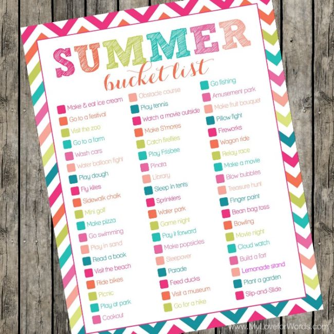 Printable Summer Bucket List worksheet (Fun Last Day of School Activities)