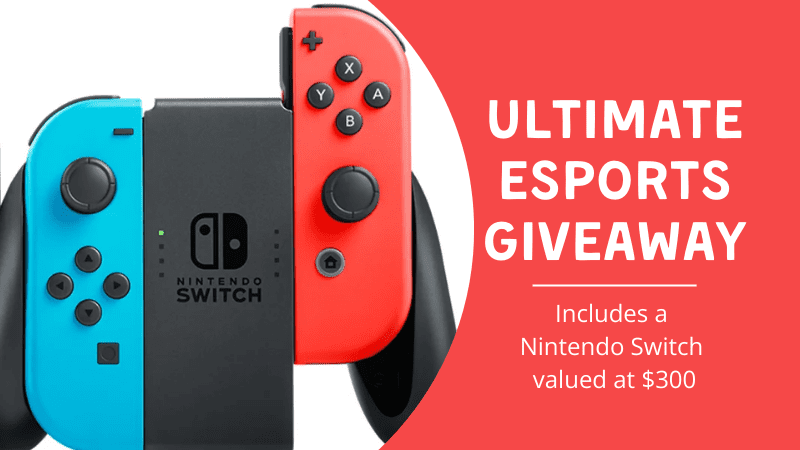 Nintendo Switch with text 'Ultimate Esports Giveaway'