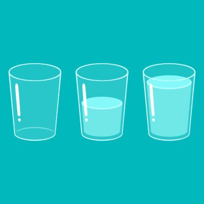 Glass of water set: empty, half full and full. Simple cartoon vector illustration., as an example of SEL activities