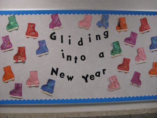 Bulletin board with words "Gliding into a New Year"