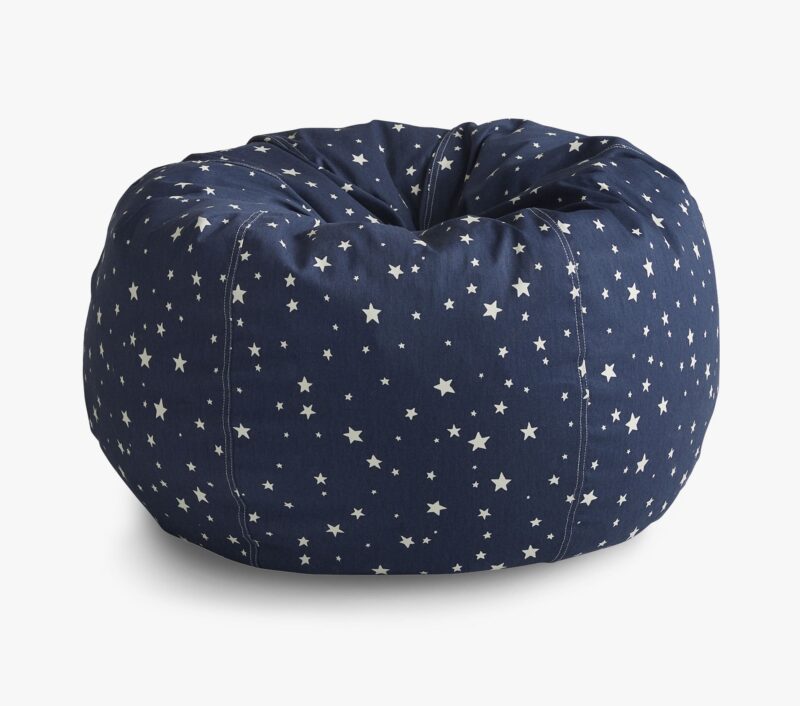 A navy blue chair is shown with cream colored stars.