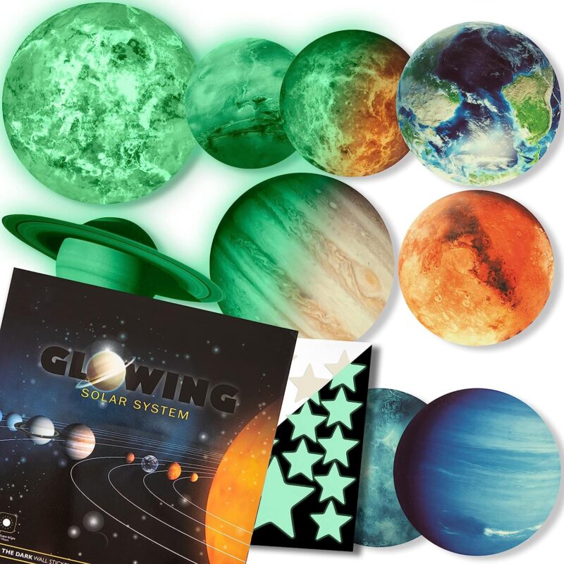 glow in the dark space stickers are shown.